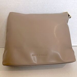 Melie Bianco Zip Top Tan Pouch Clutch NWOT